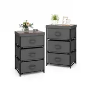 Costway 3-Tier Nightstand Set of 2 Bedside Tables Storage Cabinet Home Bedroom Organizer Grey