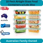 10 Pack Airtight Glass Food Containers w/Lids 35oz Microwave Freezer Safe Lunch