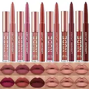 12Pcs Matte Liquid Lipstick + Lip Liner Pens Set, One Step Lips Makeup Sets Pigment Velvety Nude Lip Stain Waterproof Long Wear Lip Gloss Make up Gift Set