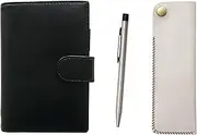 Eco B7 Cowhide Leather Mini Organizer and Horizontal Hook Pen Case, White, Economy Stainless Steel Axis Retractable Ballpoint Pen Set LS002B-NK01W-E402