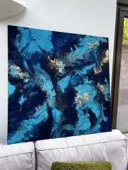 Textured wall art canvas 92 X 92 Sonatahobbyart Prussian Blue, Turquoise
