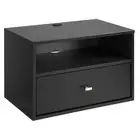 Prepac Floating Transitional Composite Wood Nightstand with Open Shelf in Black