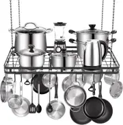 31.5 Inches Ceiling Pot Rack and Pan for with 12 Hooks, Black