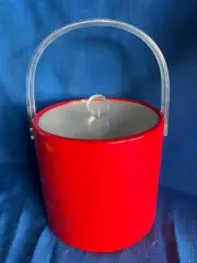 Vintage MCM Shelton Ware RED Ice Bucket w/Lucite Lid & Handle Mid Century Modern