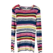 NEW Sundance blue pink striped ribbed stretchy sweater top large