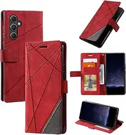 Design Piece of Leather-Like Wallet Phone Case for Samsung Galaxy A54 with Card Slots, Cash Pocket, Kickstand and Magnetic Lock (Red)