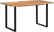 vidaXL Rectangular Solid Acacia Wood Dining Table - Industrial Style Kitchen & Dining Room Furniture with Powder-Coated Steel Legs - Rustic Design - Brown Black.