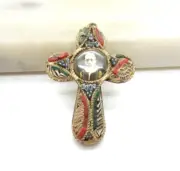 Unique Vintage Micro Mosaic Millefiori Cross Pendant 1950's