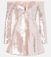 [Self-Portrait] Self-Portrait Sequined off-shoulder minidress AU 14 beige