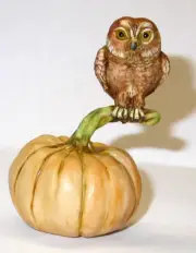 Harmony Kingdom Art Neil Eyre Designs Halloween barn hoot brown owl pumpkin