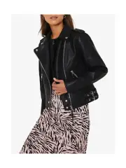 Ladies Biker Moto Jacket, Warehouse, 3 zipped pockets, metal hardware S14 fits12