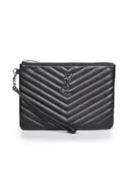 Black Leather Matelassé Clutch