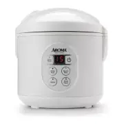 Aroma Rice Cooker White Digital Control Panel Cool-Touch Steamer Timer Keep Warm