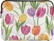 Watercolor Orange Purple Tulips Computer Case for Laptop, Protective Padded Laptop Bag for Women 15.6 Inch for Women