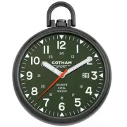Gotham Men's Gunmetal Stainless Steel Analog Quartz Date Pocket Watch