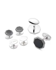 Jan Leslie Octagon Gemstone with Antique Border Cufflinks and Sterling Silver Stud Set