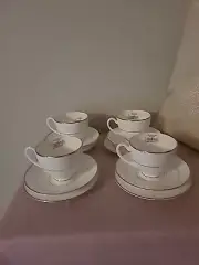 Waterford Barron's Court Set Of 4 Tea Cups, Saucers & BB Plates NWT