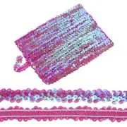 1-Pack Elastic Sequins Trim,11 Yards 0.8 Inch 2 Row for Crafts[Light Rose Red]