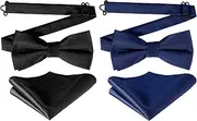 [KALOEY] Men's Satin Bow Tie and Pocket Square Set - 2 Sets Pre-Tied Adjustable Neck Tie, Formal Tuxedo Accessories for Weddings, Black Tie Events, and Special Occasions