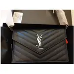 SAINT LAURENT YSL WOC 深色 小 銀色LOGO 斜背包