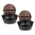 SOGA 2X 25cm Cast Iron Japanese Style Sukiyaki Tetsu Nabe Shabu Hot Pot with Woo