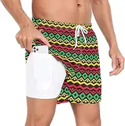 [GuoChe] Swim Trunks for Men Men's 2 in 1 Workout Shorts Classic Reggae Music Jamaica Colorful with Compression Liner and