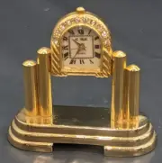 Mini Clock With Gold Pillars & Diamonds With Roman Nos With Stand
