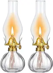 Classic Oil Lamp Classic Kerosene Lamp Vintage Oil Lamp 2 Pieces Indoor Hurricane Lamp Desktop Decoration Emergency Lighting Kerosene Lantern Portable