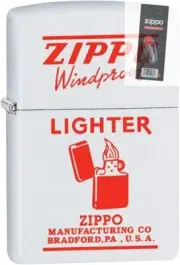 Zippo 01681 Vintage Ad in Red White Matte WindProof Lighter + FLINT PACK