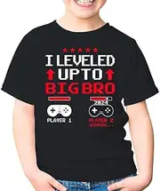 [SDVN] I'm Going to Be A Big Brother 2024 I Leveled Up to Big Bro Sister Games Gamer Unisex Kids Shirt Gift Youth T-Shirt (Black;XS)