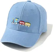 [OhMill] Kids Cartoon Little Train Print Sun Hat Cap Sun Protection Baseball Cap for School Boys Girls Age 3-7 Years Old