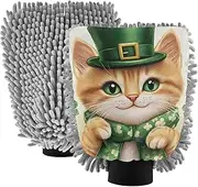 XYMZR Cat Cute St Patricks Absorbent Microfiber Car Wash Mitt, Funny Cute Anime Scratch Free for Cars Cleaning, Home Cleaning Mitts, 2 Pack, 10.24” L x 7.09” W