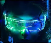 Fency Cyberpunk Glasses, USB Rechargeable LED Glasses whit Bilaterally Controllable, 7 Colors Changing Flashing