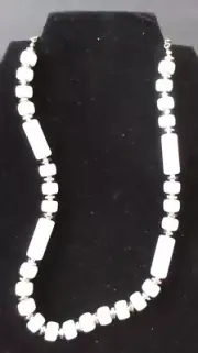 VINTAGE Banana Republic Necklace White Lucite Beads Silver Tone Metal - 36" NWT