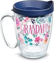 Tervis 1314904 Grandma Dainty Floral Insulated Tumbler with Wrap and Lid 16 oz Mug - Tritan Clear Navy Blue Lid 16 oz Mug - Tritan Clear