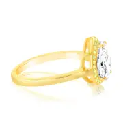 Sterling Silver Gold Plated Pear Shaped Green And White Zirconia Ring, Q