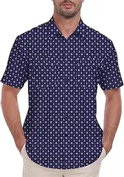 [Lzzidou] Fishing Shirts for Men Short Sleeve Button Down Print Hawaiian Camp Shirt with Breathable Back Vent