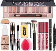 All in One Makeup Kit, 12 Colors Eyeshadow Palette, Beige Foundation, Lipstick Set, Eyebrow Soap, Eyeliner Stamp, Waterproof Mascara, Makeup Brush, Makeup Sponge, Gift Set for Women, Girls & Teens