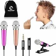 Wootrip [2PCS] Mini Microphone, Mini Karaoke Vocal and Recording Microphone Portable for iPhone ipad Laptop Android-Tiny Microphone Ideal for Kids (Rose Red and Gold)