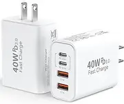 Phone Charger, 40W, 15/14 Fast Charging, 4 Ports, 40W, Dual USB-C and USB-A, Charger with 1.8m USB-C to C Cable and USB-C to Lightning Cable for Phone 15/14/13/12/11