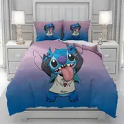 v980 Bed Sheets Lilo &Stitch th Anniversary Duvet Cover Printing men women/Children KID cartoon Bedding Set Comforter Bed Soft 3-Piece Bedding Set (1