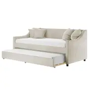 Cloelia Linen Single Sofa Daybed with Trundle - Beige