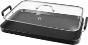 Vayepro 2 Burner Griddle Pan With Glass Lid for Stove Top, Aluminum Non-Stick Flat Griddle for Gas Grill, Double Burner Camping