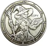 Copy U.S Hobo Morgan Coin Witch Sorceress Sorcerer Hat Wand Staff Spellbook Spell Book Fantasy Halloween Goth Silver Plated Replica Commemorative