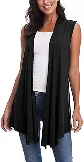 [EXCHIC] Women’s Sleeveless Open Front Draped Asymmetric Hem Cardigan Vest