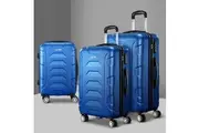 Wanderlite 3pc Luggage Trolley Travel Suitcase Set TSA Hard Shell Case Strap Blue