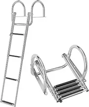 FANTASK Pool Ladder with 4 Steps up to 500 lbs Load Capacity, Folding Telescopic Bath Ladder with Handrail & Non-Slip Steps, Silver