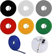 7 Rolls of Velcro Tape for Cable Management, 10 mm Width x 5 m Length, Resealable Double-Sided Velcro Tape, Cable Ties and Holder (7 Colours Mix)