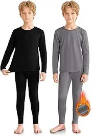[VZV] 2 Set Thermal Underwear for Kids, Boys Long Sleeve Underwear Set Fleece Lined Base Layer Thermals Top and Bottom Set