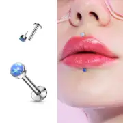 16G BLUE OPAL G23 TITANIUM PUSH IN THREADLESS LABRET EAR TRAGUS HLEIX LIP STUD